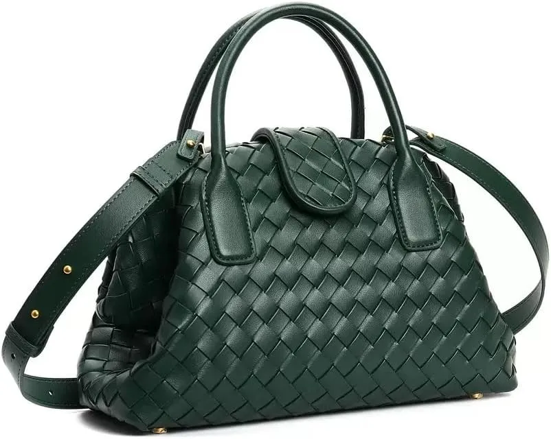 Women's Genuine Leather Woven Handbag, Crossbody Handbag, Crossbody Single-shoulder Top Handle Double Treatment