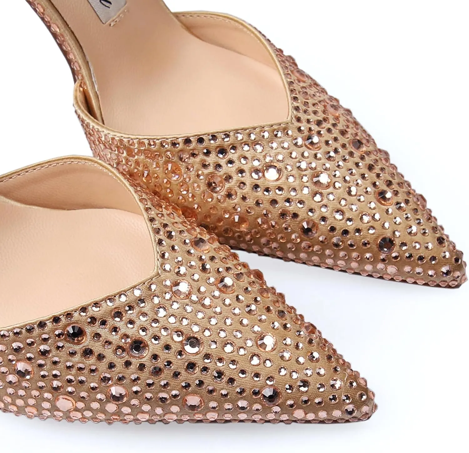 Women's Heeled Sandals Crystal Chain Ankle Straps Rhinestones Buckle High Heels Stiletto Slip On Wedding Party Satin Dress Shoes 3.9 IN