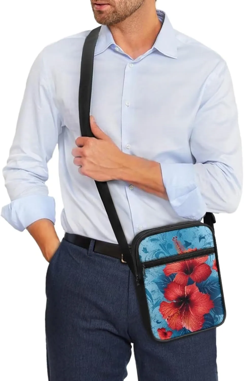 Women's Hibiscus Flower Crossbody Bag, Zip Small Messenger Shoulder Storage Bags