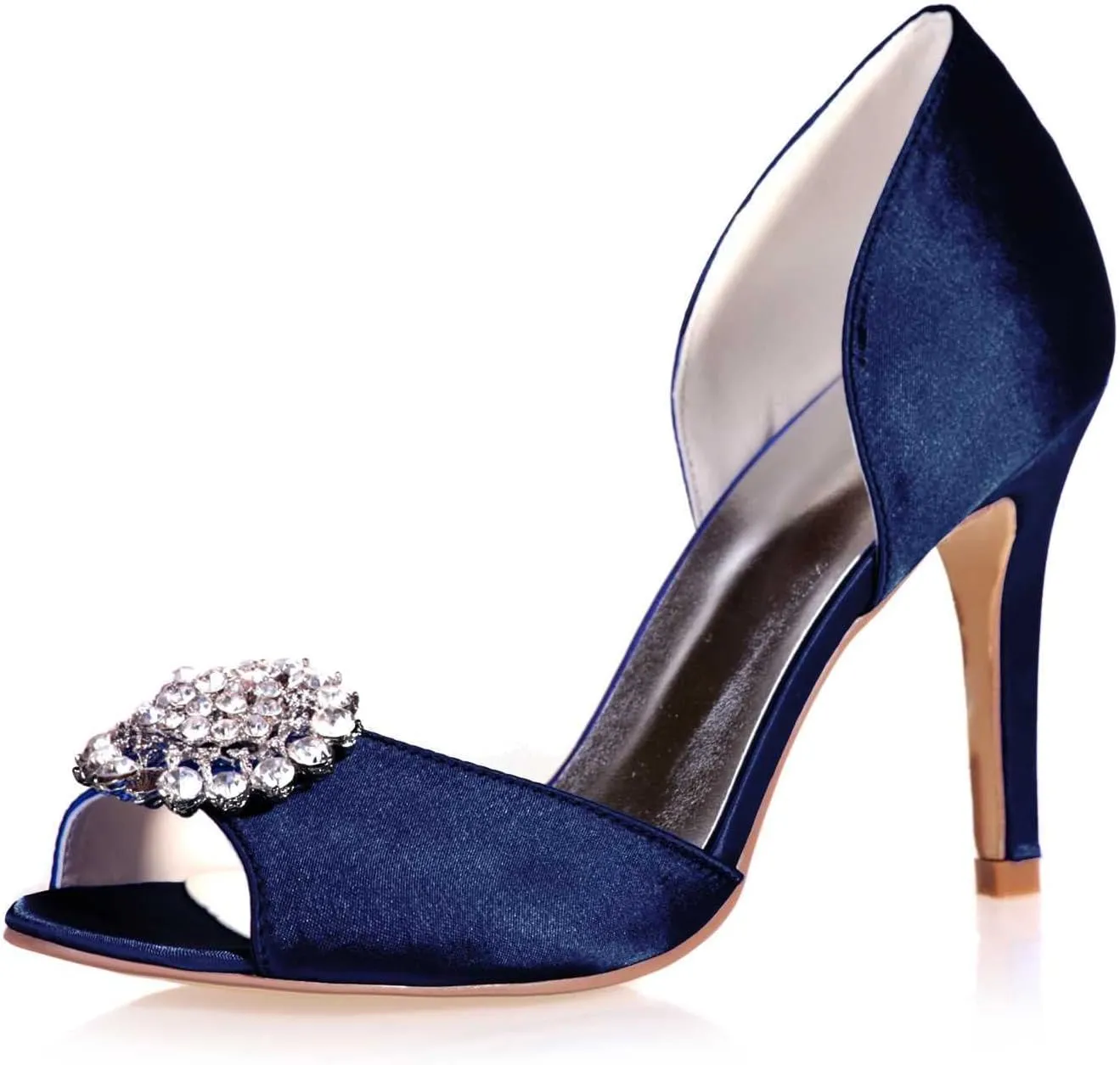 Women's Kitten Heels Rhinestones for Women Open Toe Satin Block Evening High Heels Sandals Holiday Party Wedding Dress Pumps Shoes