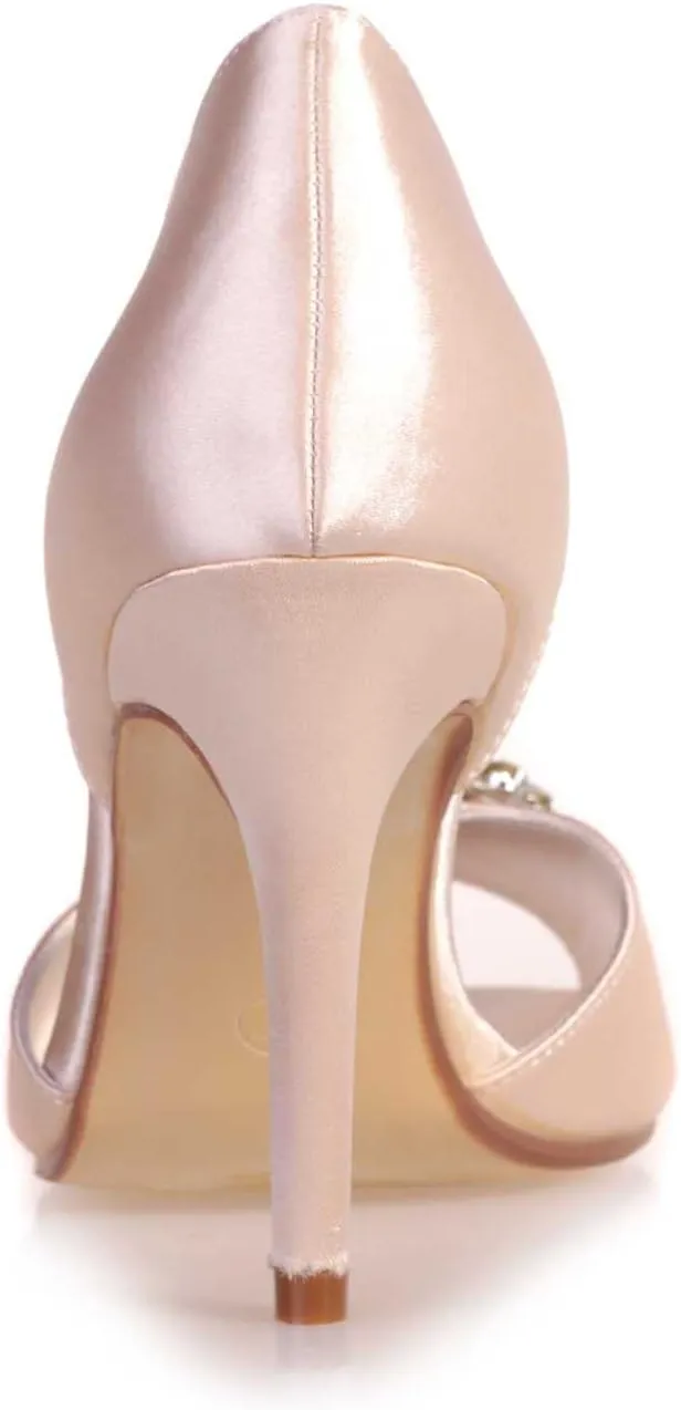 Women's Kitten Heels Rhinestones for Women Open Toe Satin Block Evening High Heels Sandals Holiday Party Wedding Dress Pumps Shoes