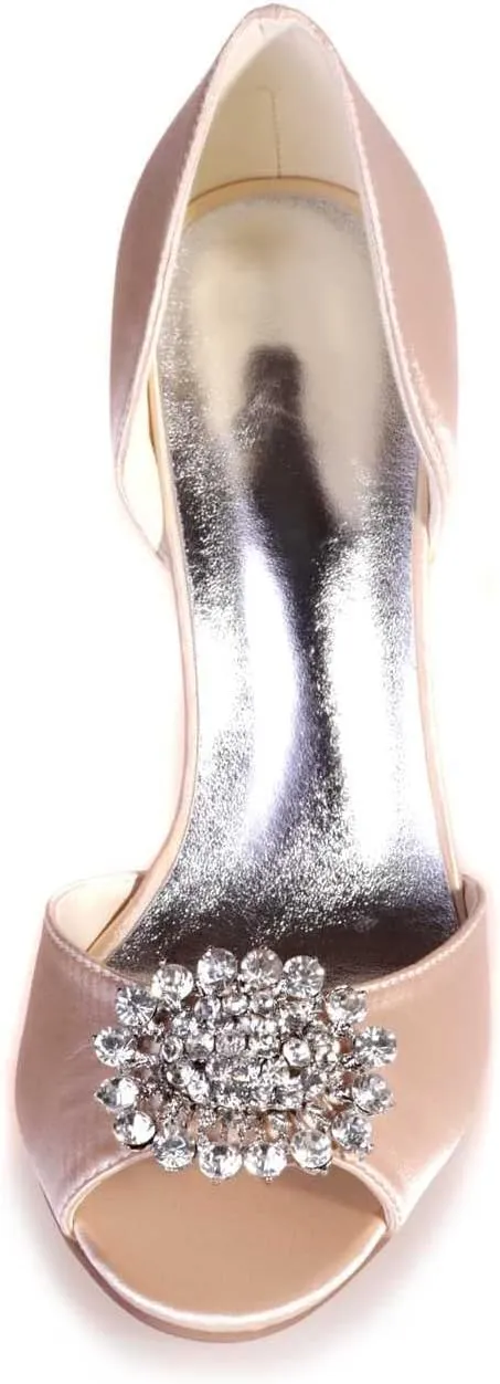 Women's Kitten Heels Rhinestones for Women Open Toe Satin Block Evening High Heels Sandals Holiday Party Wedding Dress Pumps Shoes