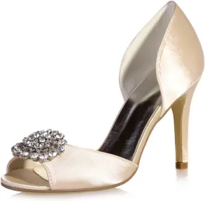 Women's Kitten Heels Rhinestones for Women Open Toe Satin Block Evening High Heels Sandals Holiday Party Wedding Dress Pumps Shoes