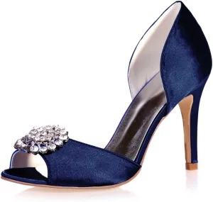 Women's Kitten Heels Rhinestones for Women Open Toe Satin Block Evening High Heels Sandals Holiday Party Wedding Dress Pumps Shoes