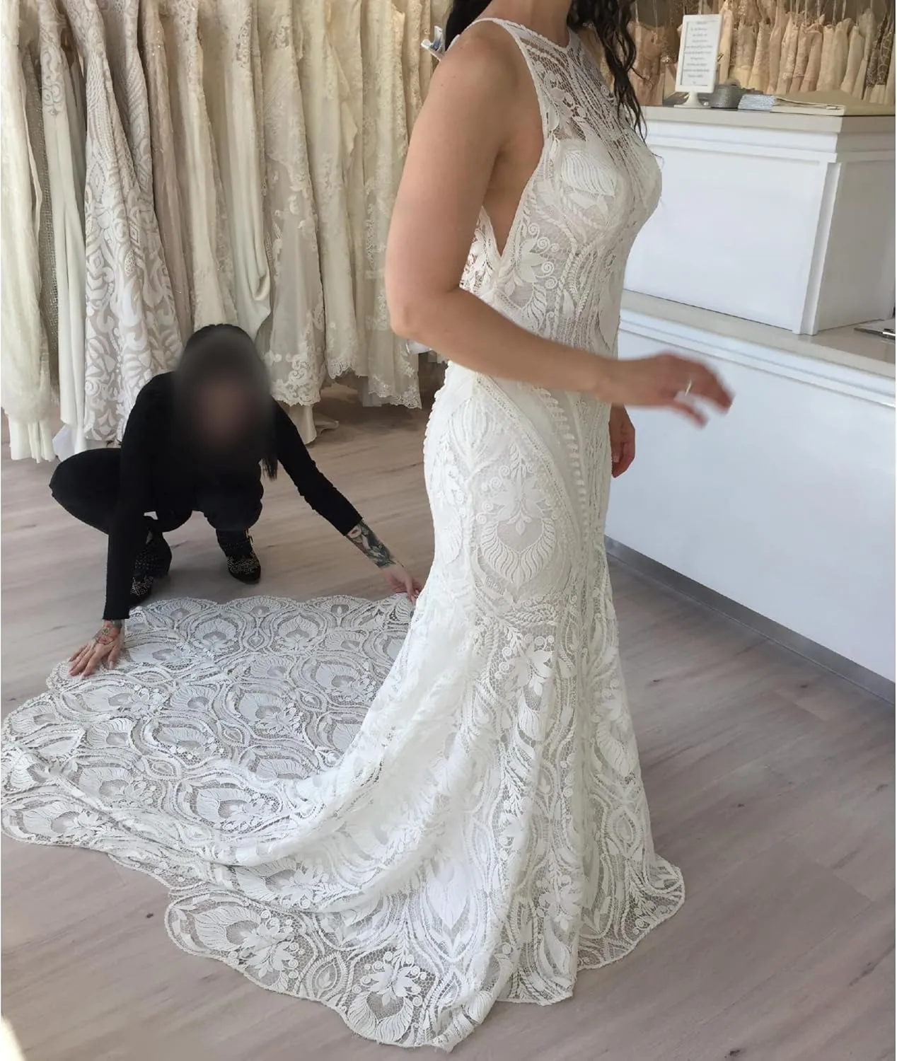 Women's Lace Boho Wedding Dresses for Bride Plus Size Long Beach Mermaid Bridal Dress Bohemian Wedding Gowns