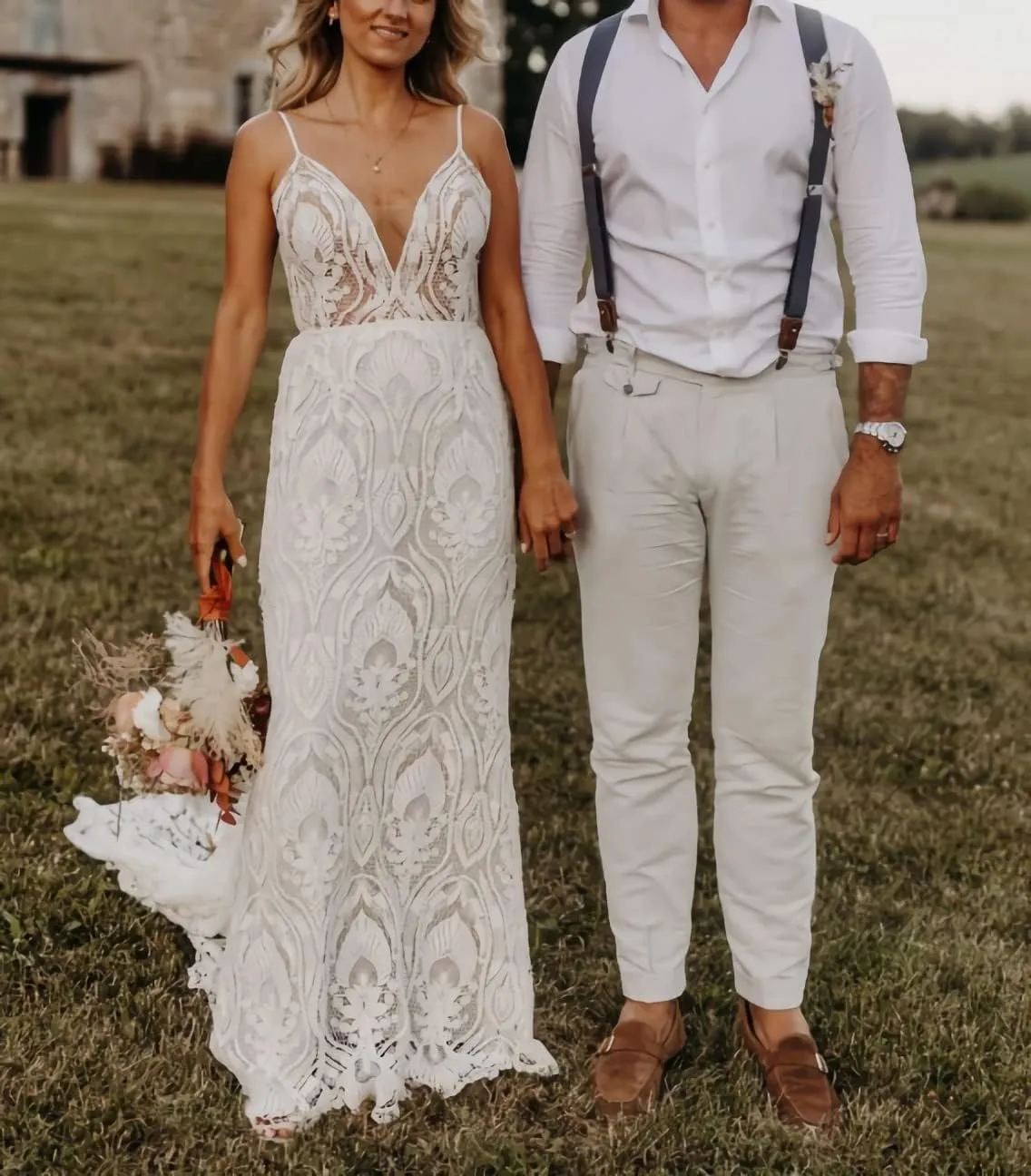 Women's Lace Boho Wedding Dresses for Bride Plus Size Long Beach Mermaid Bridal Dress Bohemian Wedding Gowns