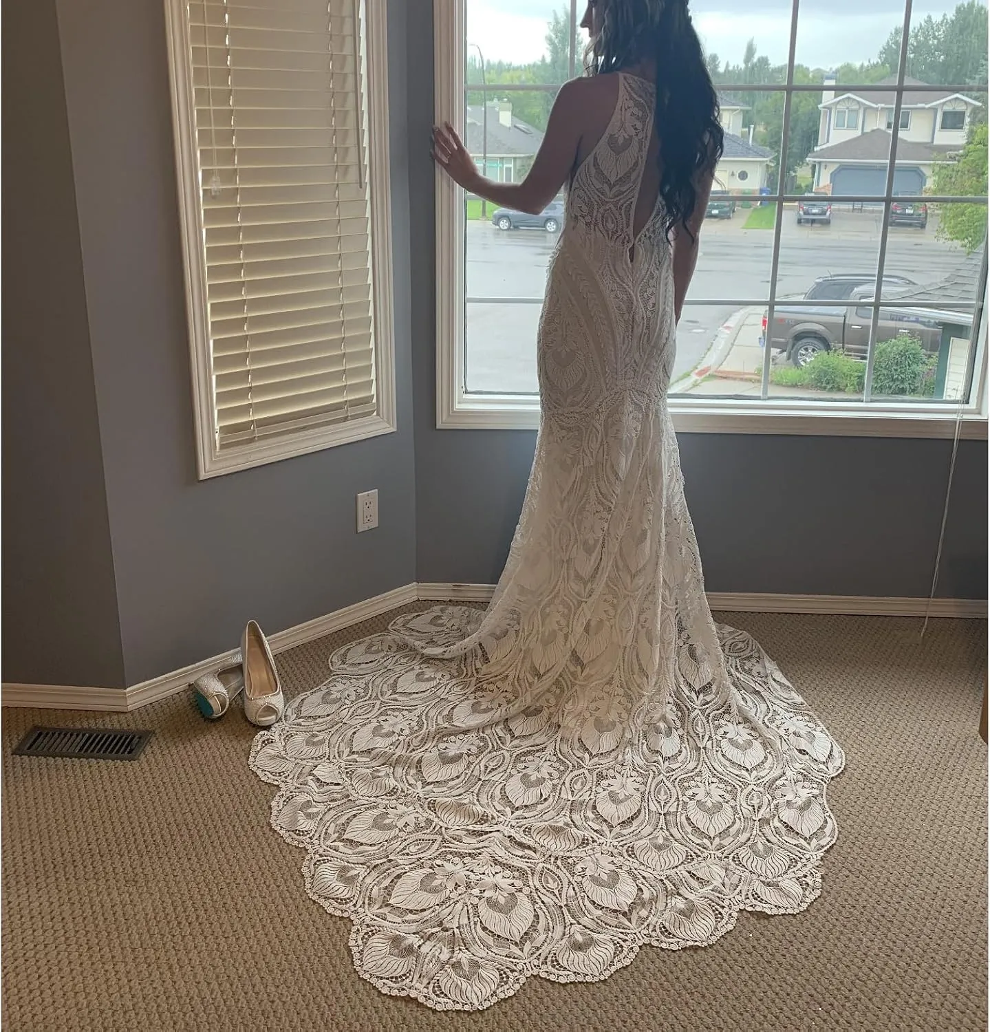 Women's Lace Boho Wedding Dresses for Bride Plus Size Long Beach Mermaid Bridal Dress Bohemian Wedding Gowns