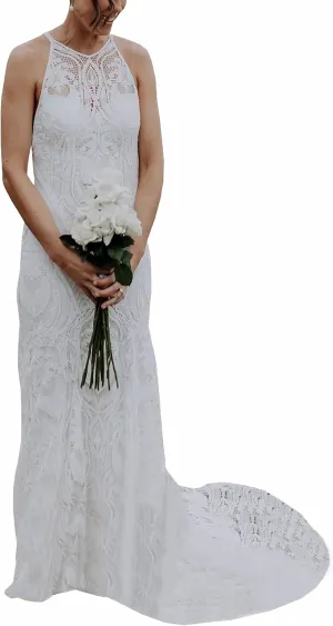 Women's Lace Boho Wedding Dresses for Bride Plus Size Long Beach Mermaid Bridal Dress Bohemian Wedding Gowns