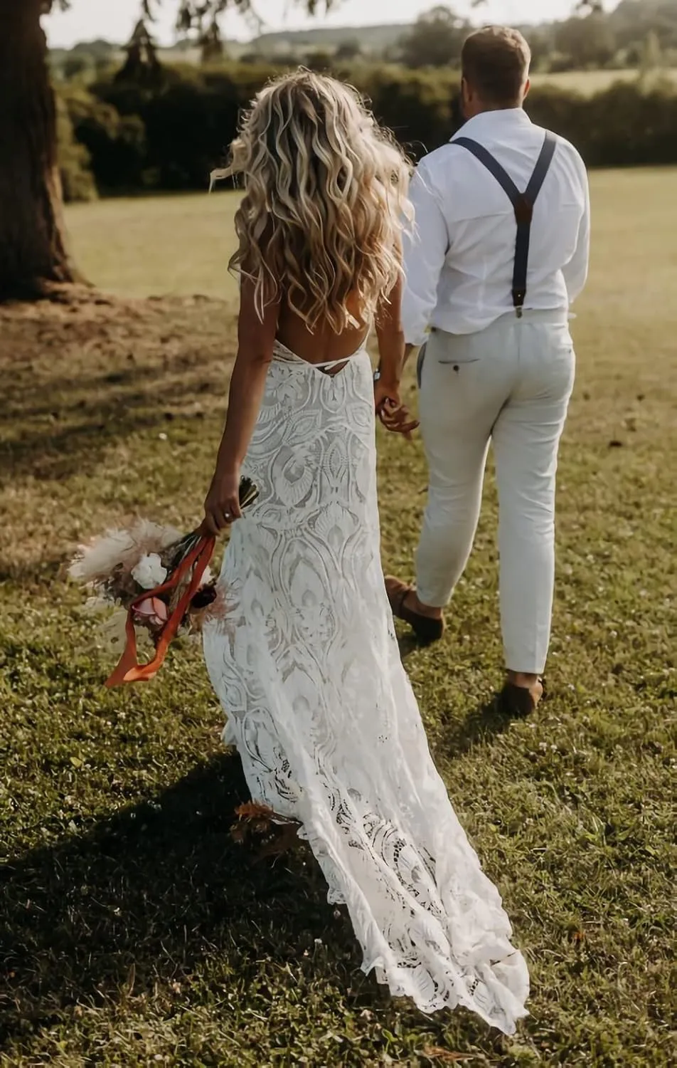Women's Lace Boho Wedding Dresses for Bride Plus Size Long Beach Mermaid Bridal Dress Bohemian Wedding Gowns