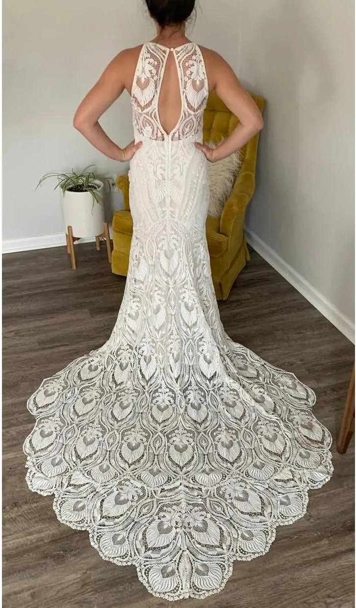 Women's Lace Boho Wedding Dresses for Bride Plus Size Long Beach Mermaid Bridal Dress Bohemian Wedding Gowns