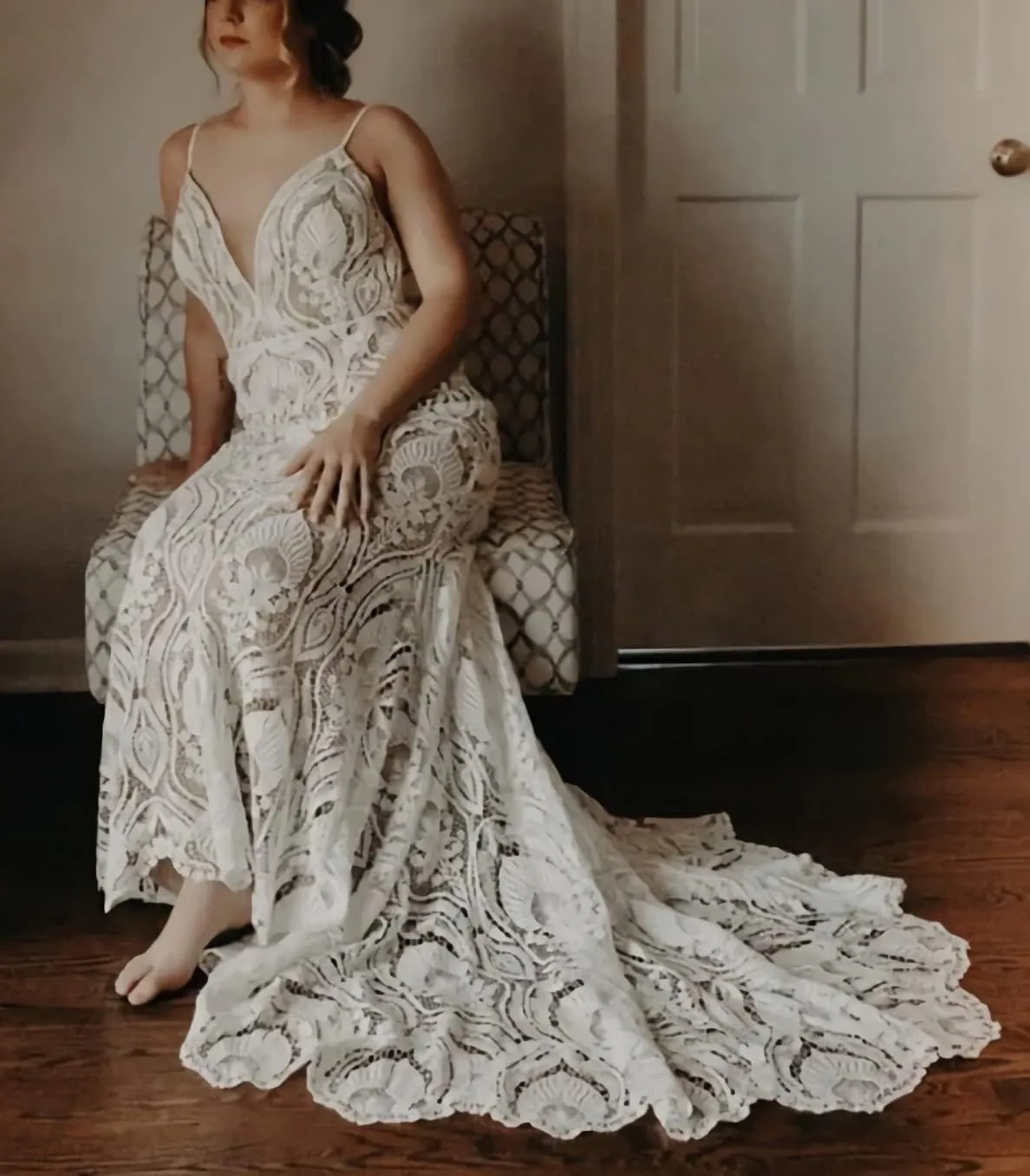 Women's Lace Boho Wedding Dresses for Bride Plus Size Long Beach Mermaid Bridal Dress Bohemian Wedding Gowns