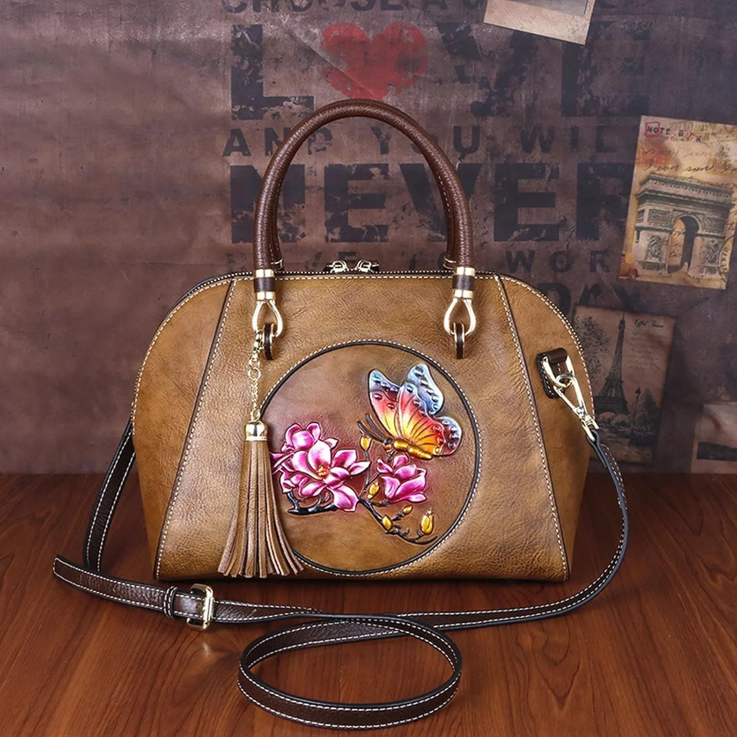 Women's Leather Crossbody Bag, Retro Large Capacity Shoulder Bag, Pure Hand-carved Handbag