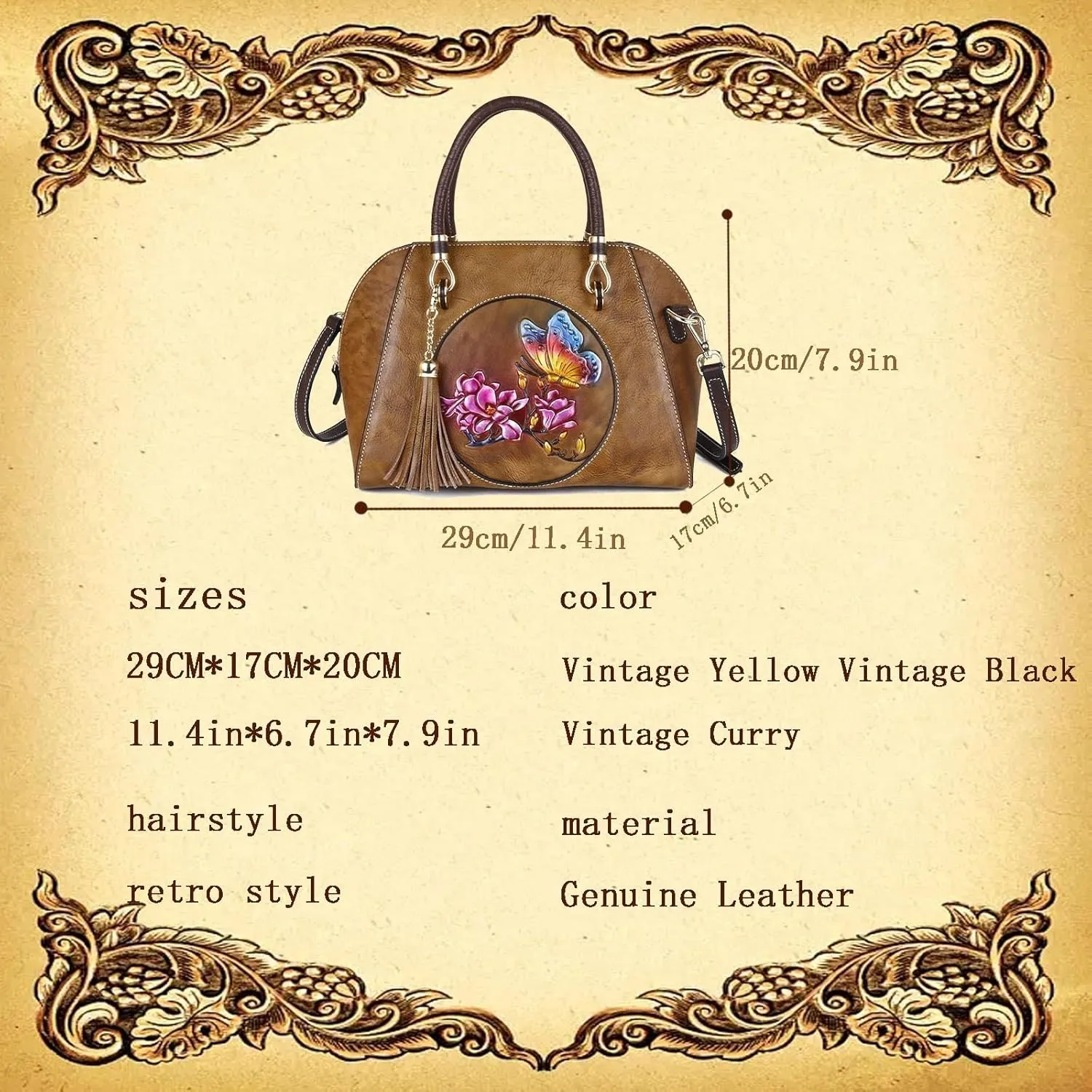 Women's Leather Crossbody Bag, Retro Large Capacity Shoulder Bag, Pure Hand-carved Handbag