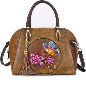 Women's Leather Crossbody Bag, Retro Large Capacity Shoulder Bag, Pure Hand-carved Handbag