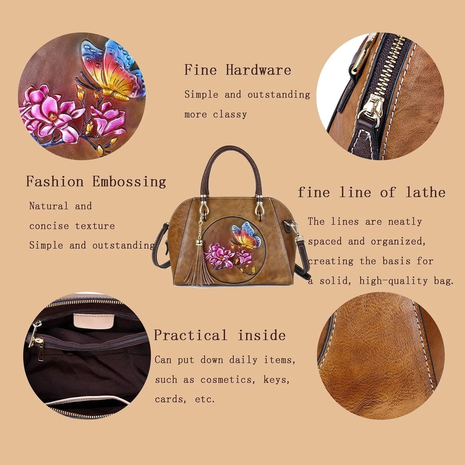 Women's Leather Crossbody Bag, Retro Large Capacity Shoulder Bag, Pure Hand-carved Handbag