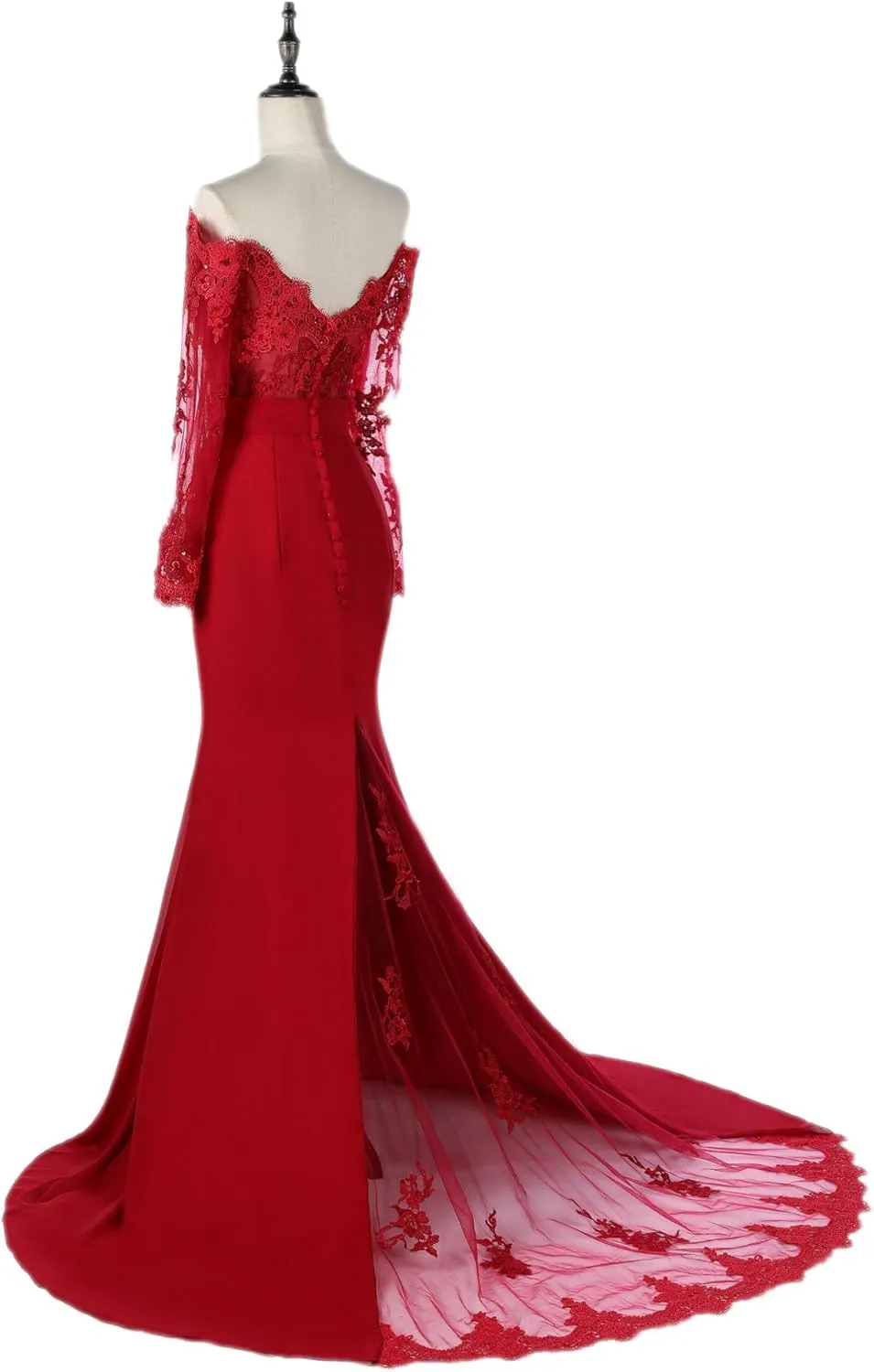 Women's Mermaid Evening Party Gowns Lace Long Sleeve Bridesmaid Dresses