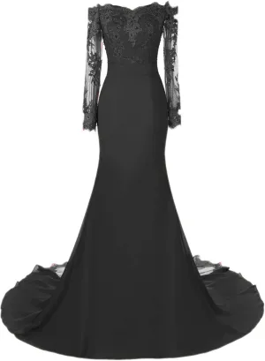 Women's Mermaid Evening Party Gowns Lace Long Sleeve Bridesmaid Dresses
