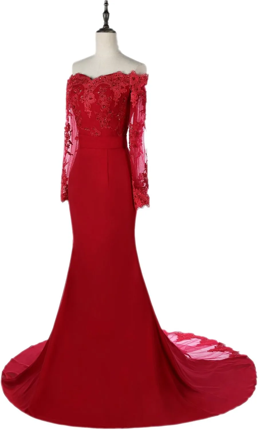 Women's Mermaid Evening Party Gowns Lace Long Sleeve Bridesmaid Dresses