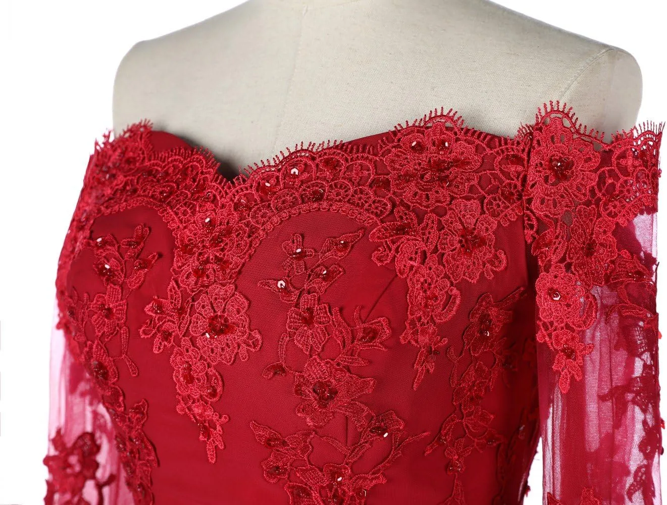 Women's Mermaid Evening Party Gowns Lace Long Sleeve Bridesmaid Dresses