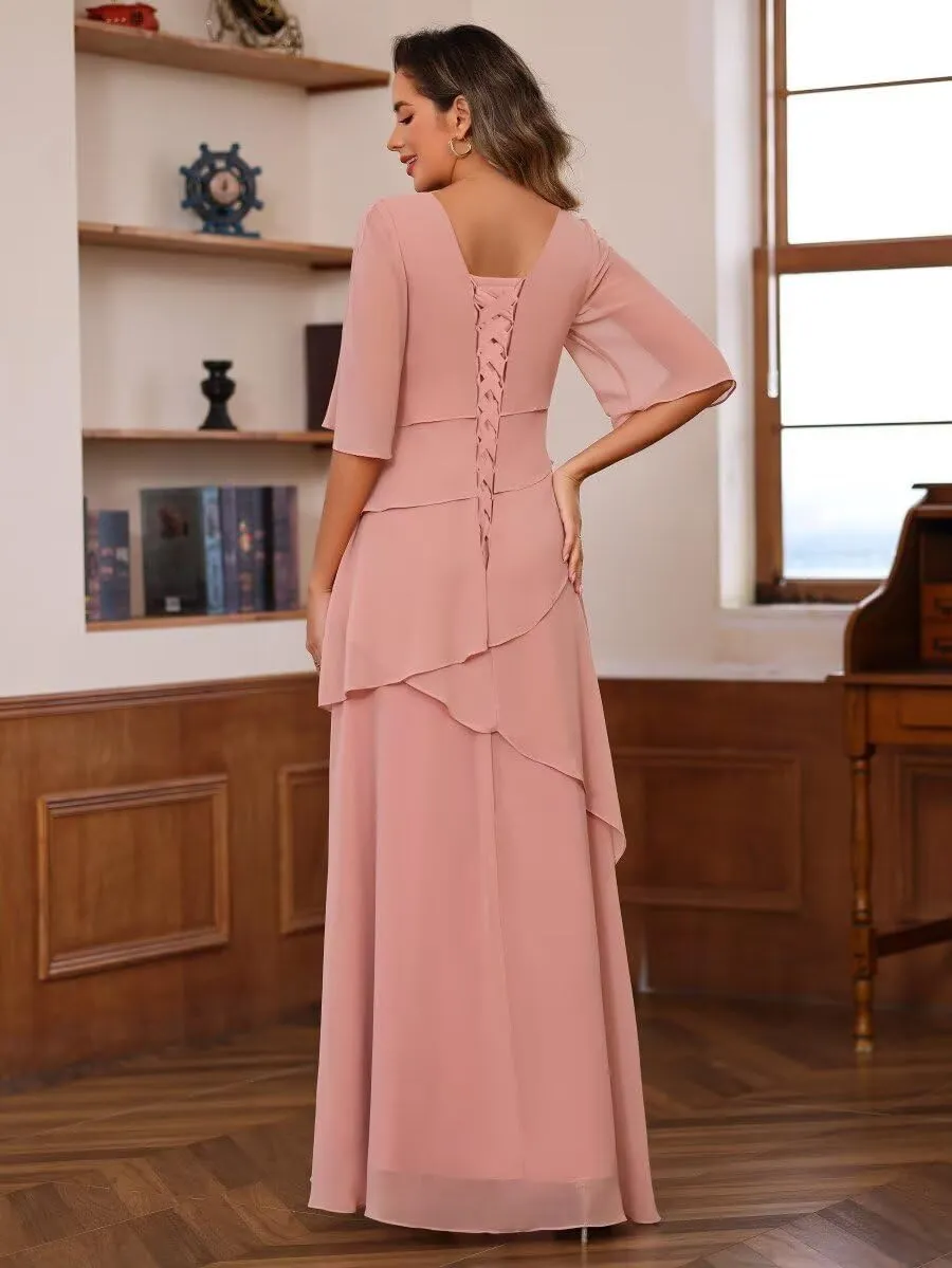 Women's Mother of The Bride Dresses for Wedding 2025 Chiffon A Line Long Formal Evening Dress PU194