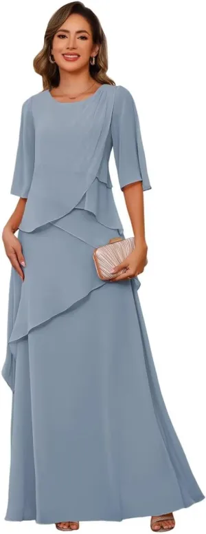 Women's Mother of The Bride Dresses for Wedding 2025 Chiffon A Line Long Formal Evening Dress PU194