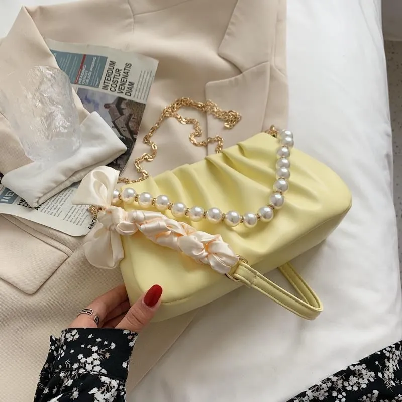 Women's Pearl Pleated Cloud Underarm Niche Fashion Crossbody Bags