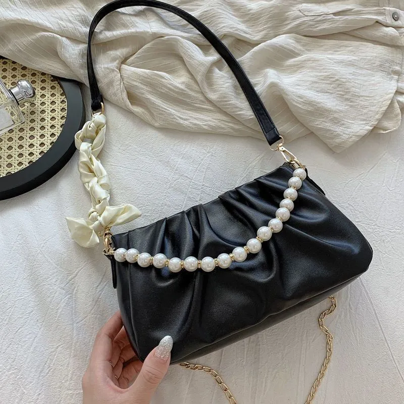 Women's Pearl Pleated Cloud Underarm Niche Fashion Crossbody Bags