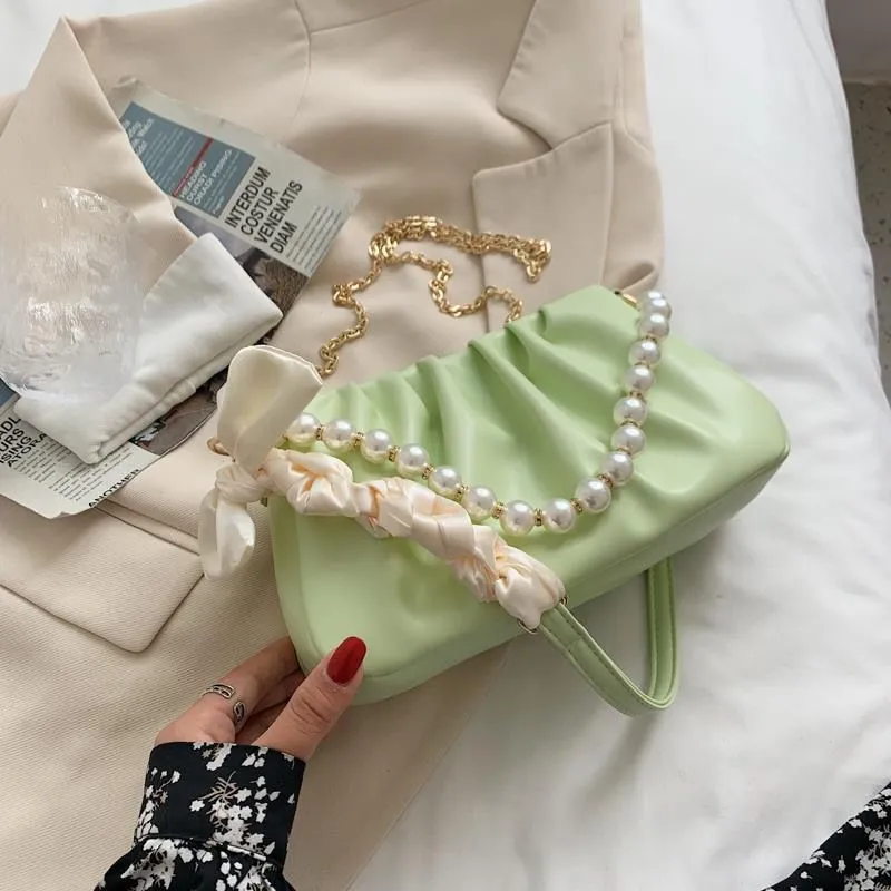 Women's Pearl Pleated Cloud Underarm Niche Fashion Crossbody Bags