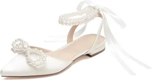 Women's Pearls Closed Toe Chunky Low Block Heel Ankle Strap Heeled Sandals Wedding Dress Shoes Pumps