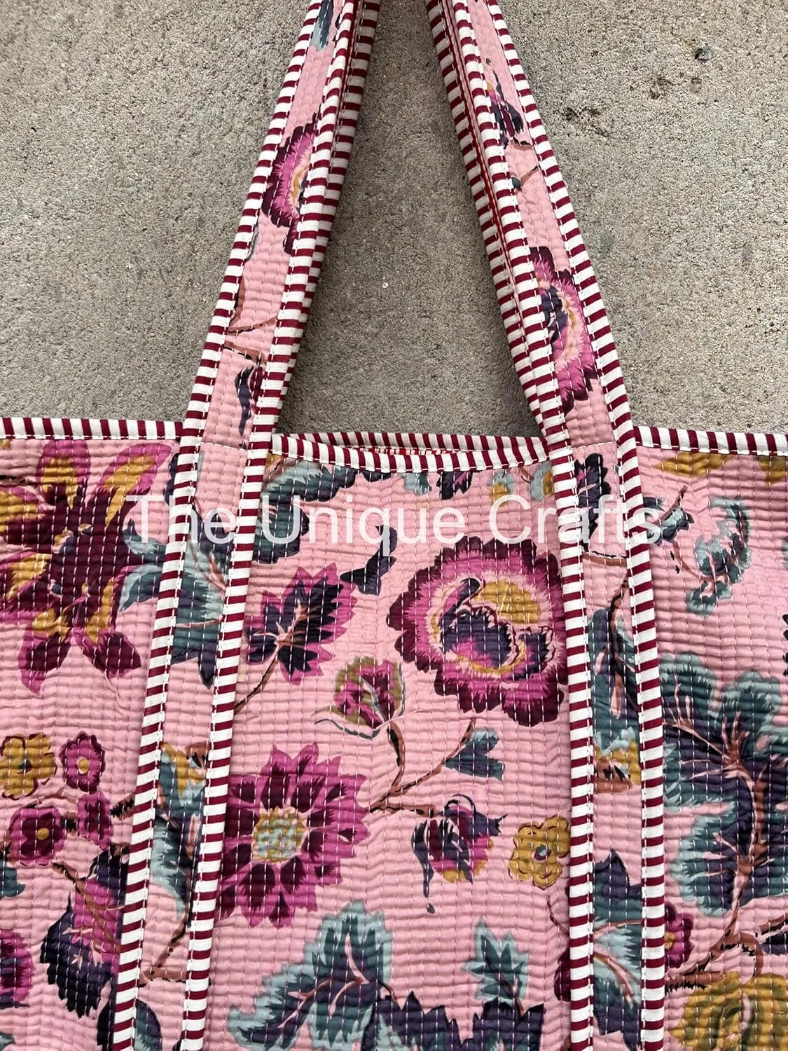 Women's Quilted Cotton Tote Bag Handprinted Reversible Hand Block Print Shoulder Bag Women Handbag Traveling Bag