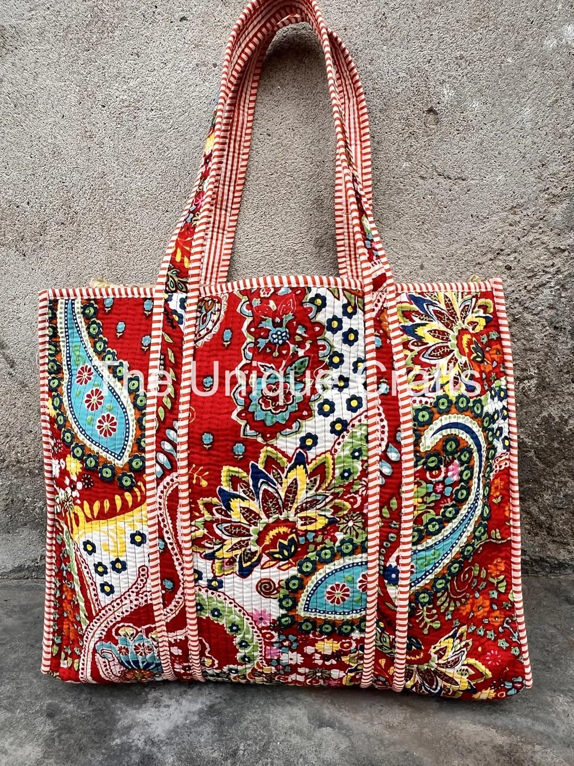 Women's Quilted Cotton Tote Bag Handprinted Reversible Hand Block Print Shoulder Bag Women Handbag Traveling Bag
