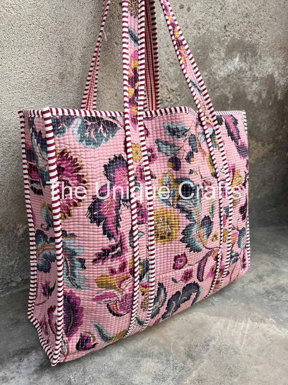 Women's Quilted Cotton Tote Bag Handprinted Reversible Hand Block Print Shoulder Bag Women Handbag Traveling Bag