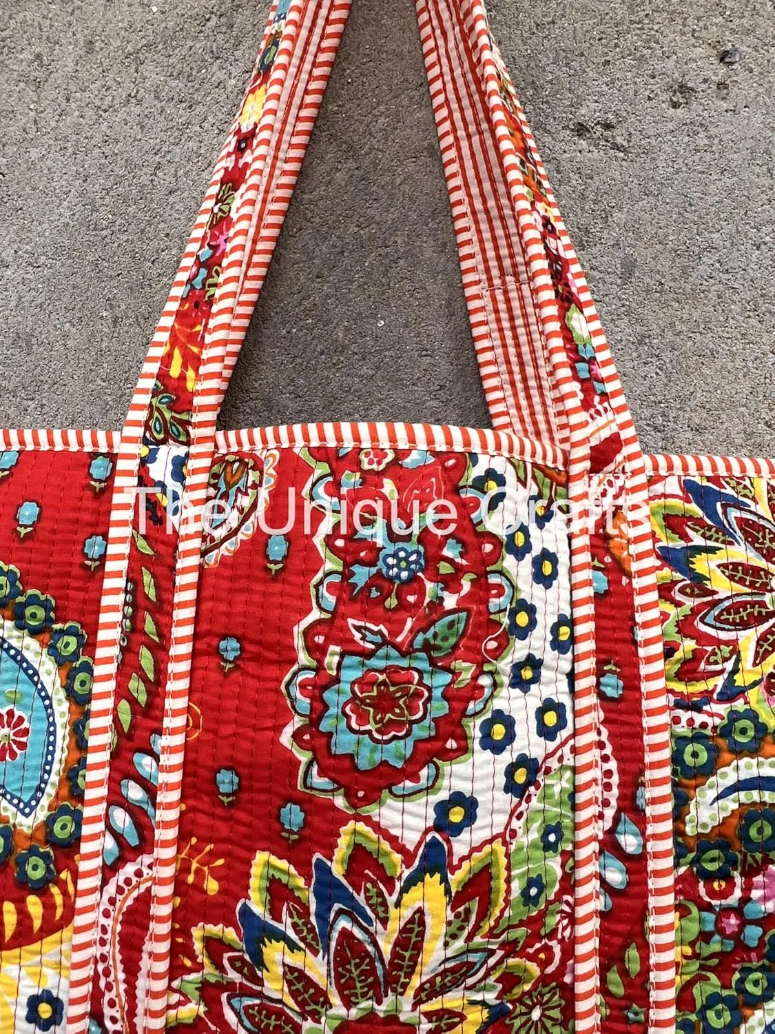 Women's Quilted Cotton Tote Bag Handprinted Reversible Hand Block Print Shoulder Bag Women Handbag Traveling Bag