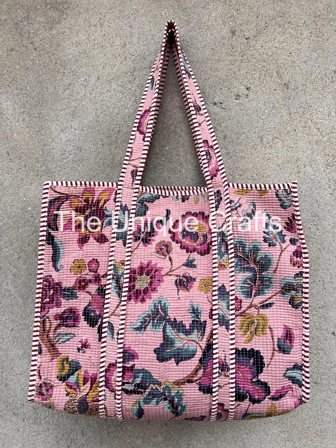 Women's Quilted Cotton Tote Bag Handprinted Reversible Hand Block Print Shoulder Bag Women Handbag Traveling Bag