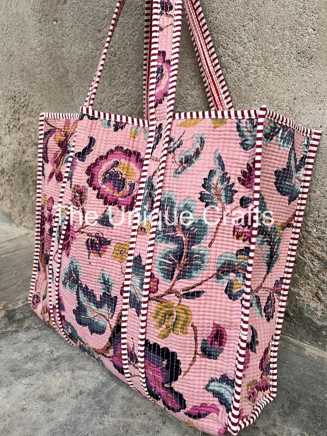 Women's Quilted Cotton Tote Bag Handprinted Reversible Hand Block Print Shoulder Bag Women Handbag Traveling Bag