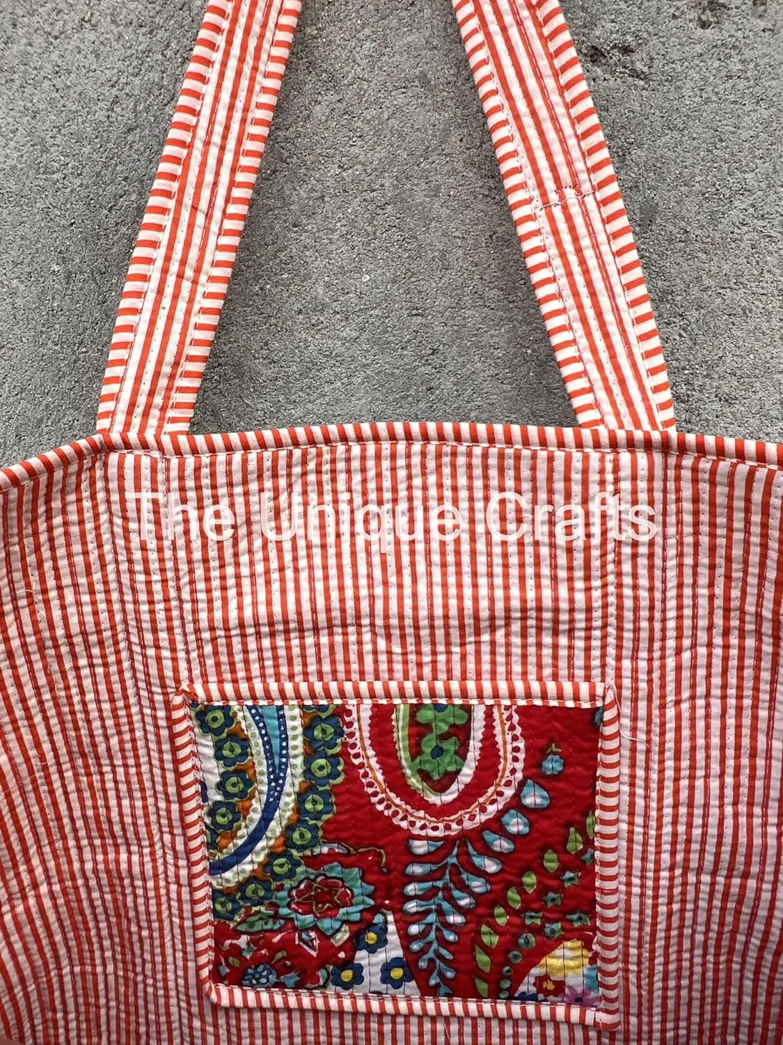 Women's Quilted Cotton Tote Bag Handprinted Reversible Hand Block Print Shoulder Bag Women Handbag Traveling Bag