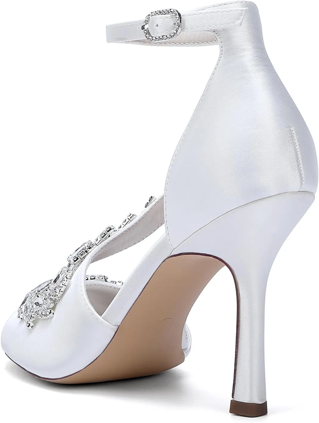 Womens Rhine Stones S Strap Shoes 9.5CM Bridal Satin Peep Toe Fish Mouth Buckle Strap Stiletto Pumpssandals Wedding Business Dress Shoes