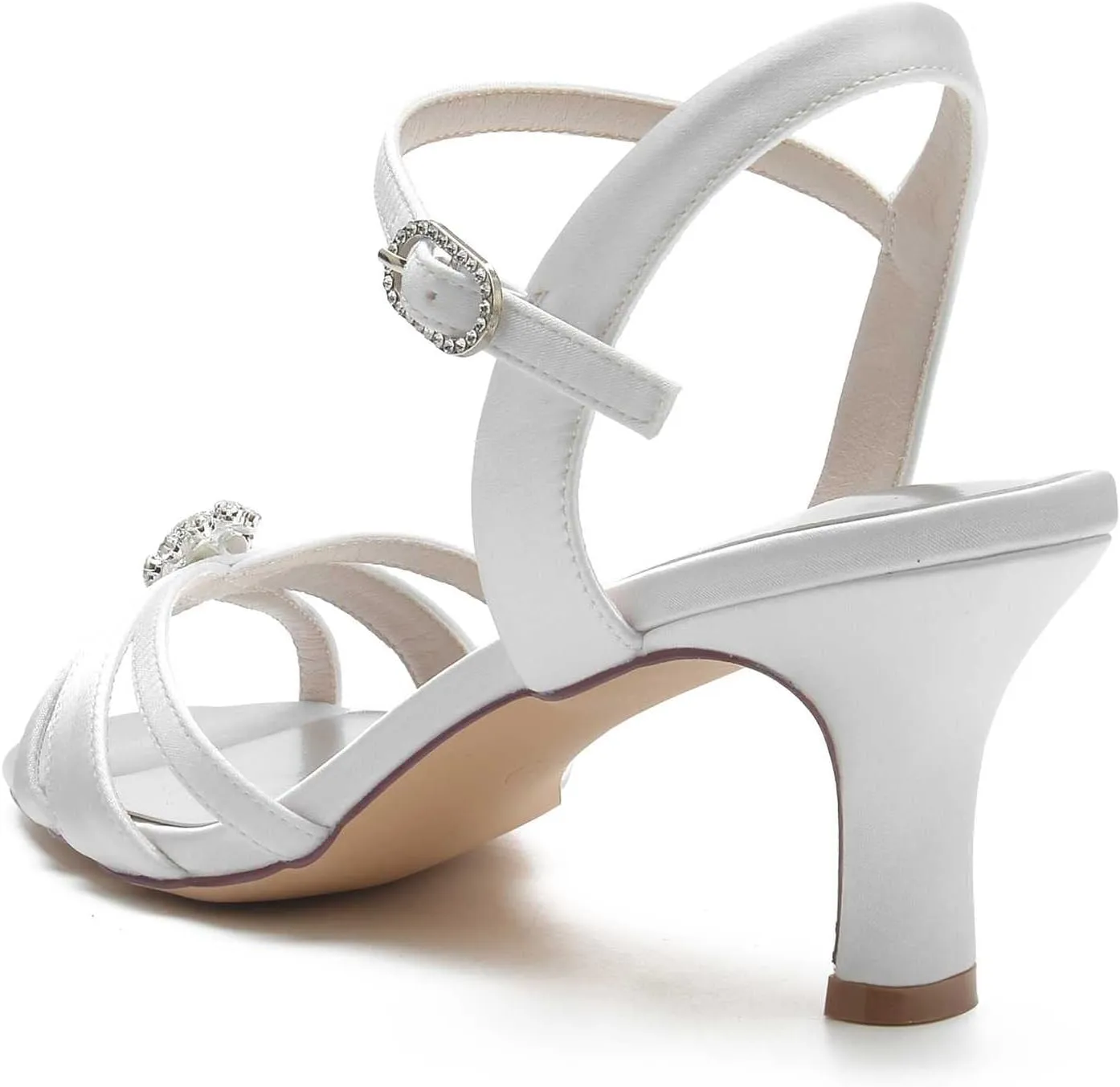 Women's Rhinestone-Accent Lace & Satin Open-Toe Mary Jane Pump Shoes - Classic Low Heel Design, Perfect for Parties, Weddings, and Dress Events