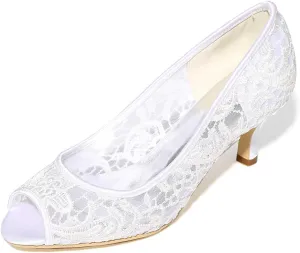Women's Satin Kitten Heels Sandals High Heel with Open Toe Lace Bridal for Dress Wedding Party