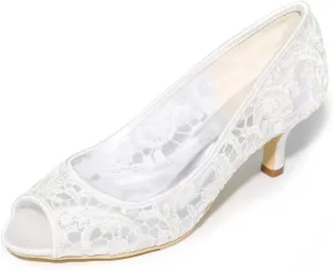 Women's Satin Kitten Heels Sandals High Heel with Open Toe Lace Bridal for Dress Wedding Party