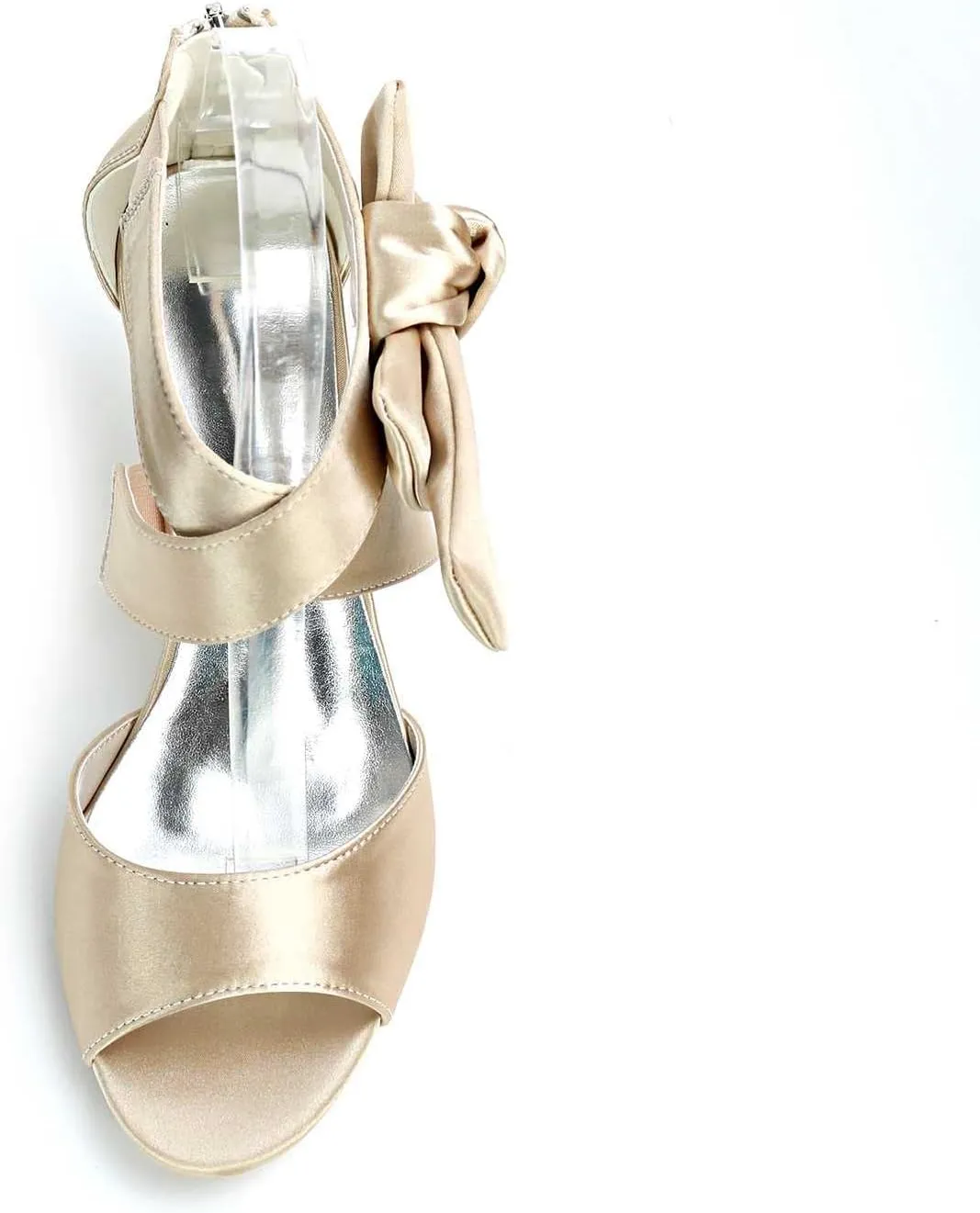 Women's Satin Open Toe Platform Wedge Sandals with Round Toe High Heels for Evening Proms and Weddings
