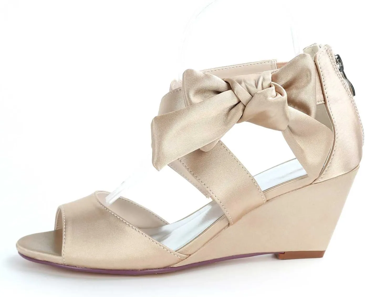 Women's Satin Open Toe Platform Wedge Sandals with Round Toe High Heels for Evening Proms and Weddings