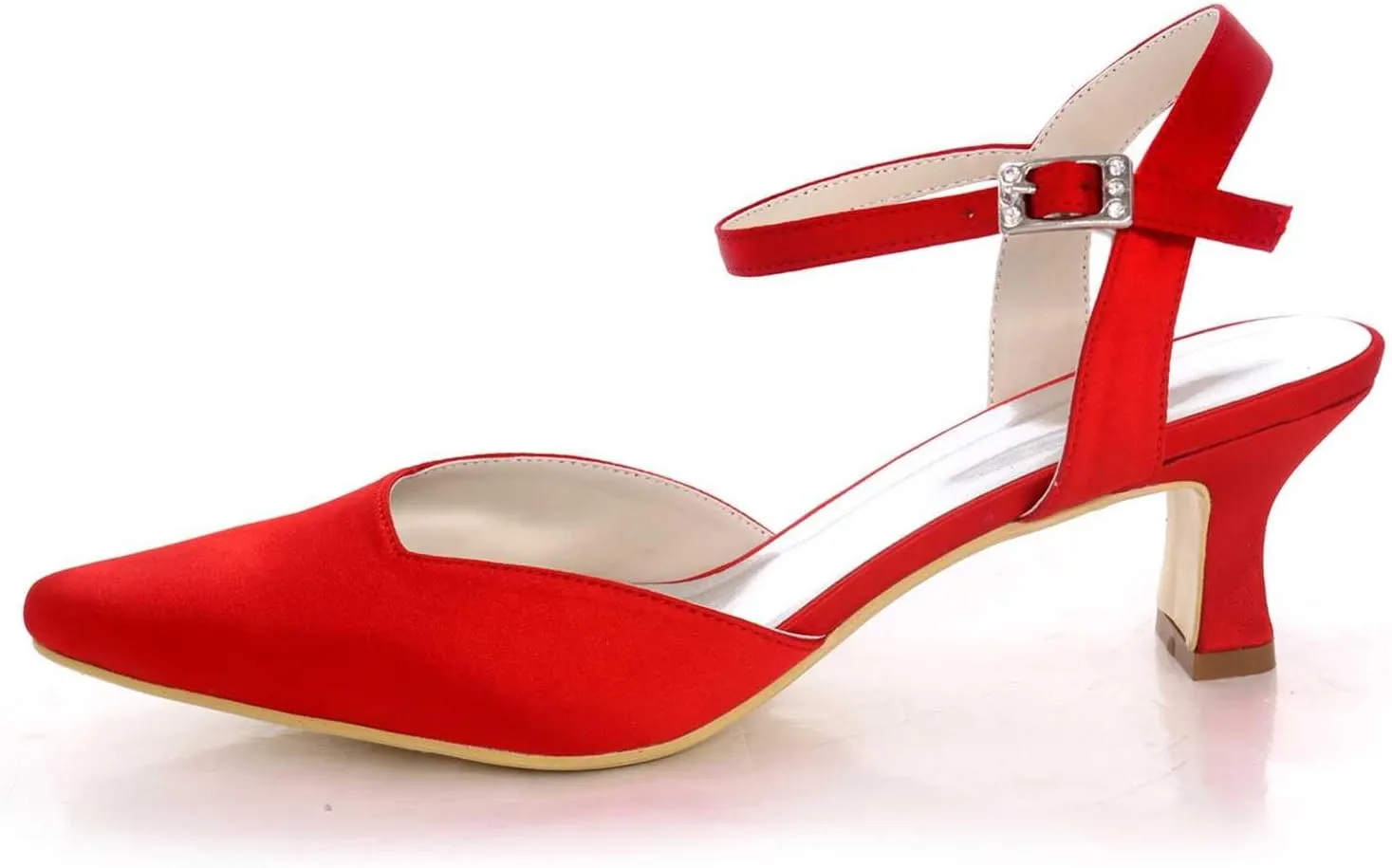 Women's Satin Slip-On Kitten Heel Pumps - Closed Toe with Buckle, Ideal for Dresses, Bridal, Wedding Parties, Evening Proms & Dance