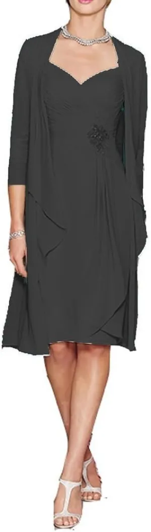 Women's Sheath Short Lace&Chiffon Mother of The Bride Dresses with Jacket