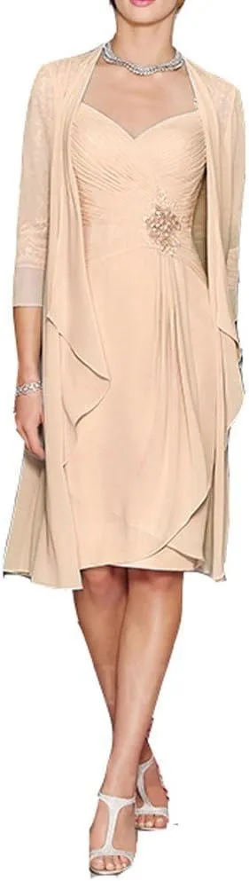 Women's Sheath Short Lace&Chiffon Mother of The Bride Dresses with Jacket