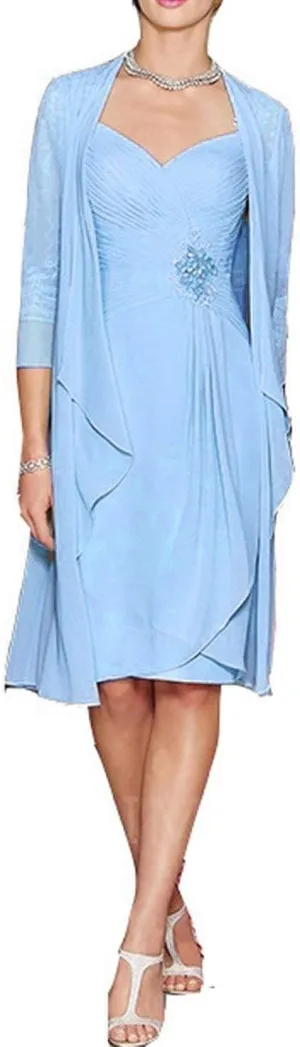Women's Sheath Short Lace&Chiffon Mother of The Bride Dresses with Jacket