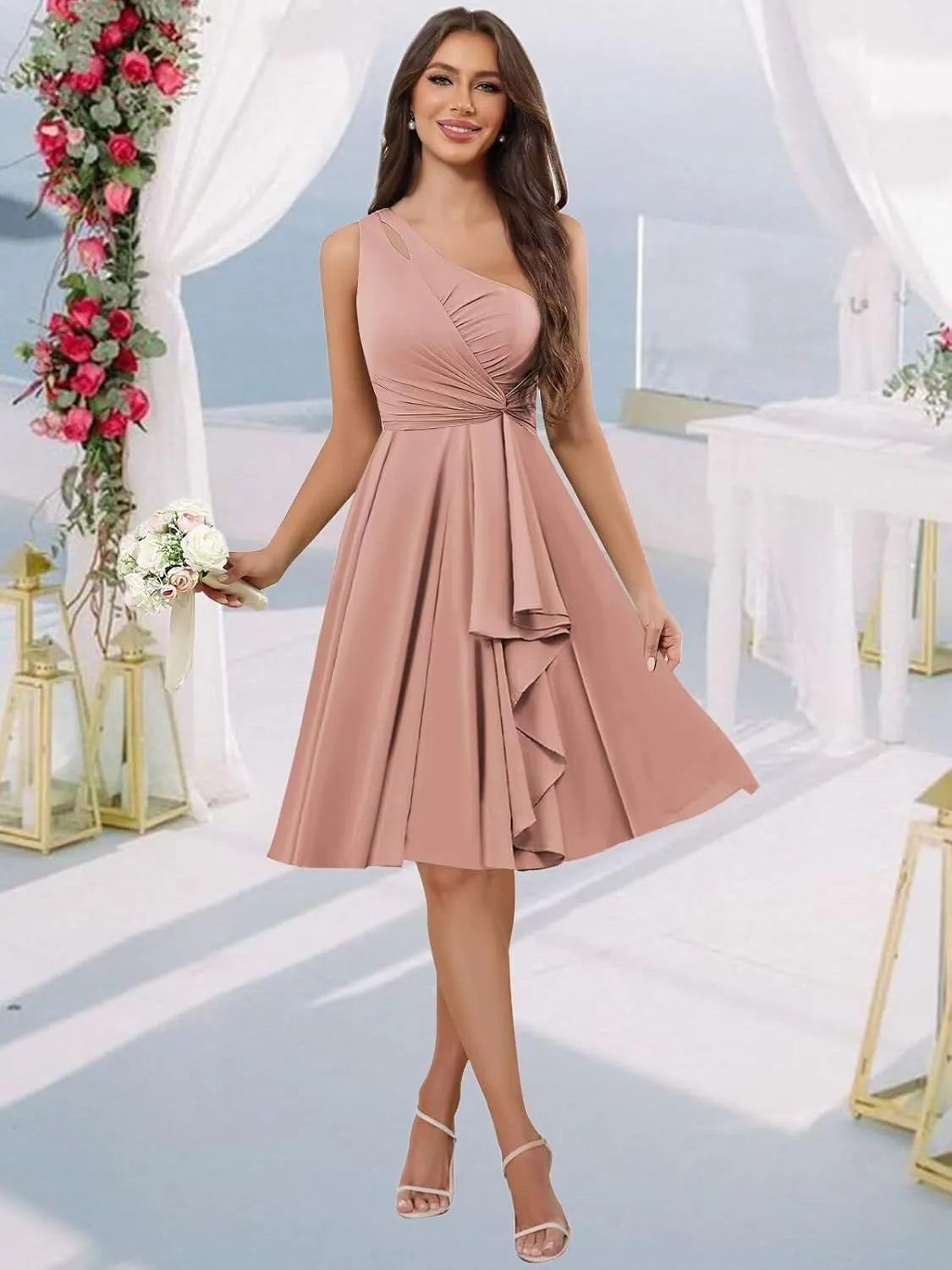 Women's Short Bridesmaid Dresses for Women 2025 A Line Chiffon Formal Drsess Pleated Chiffon Wedding Guest Dress