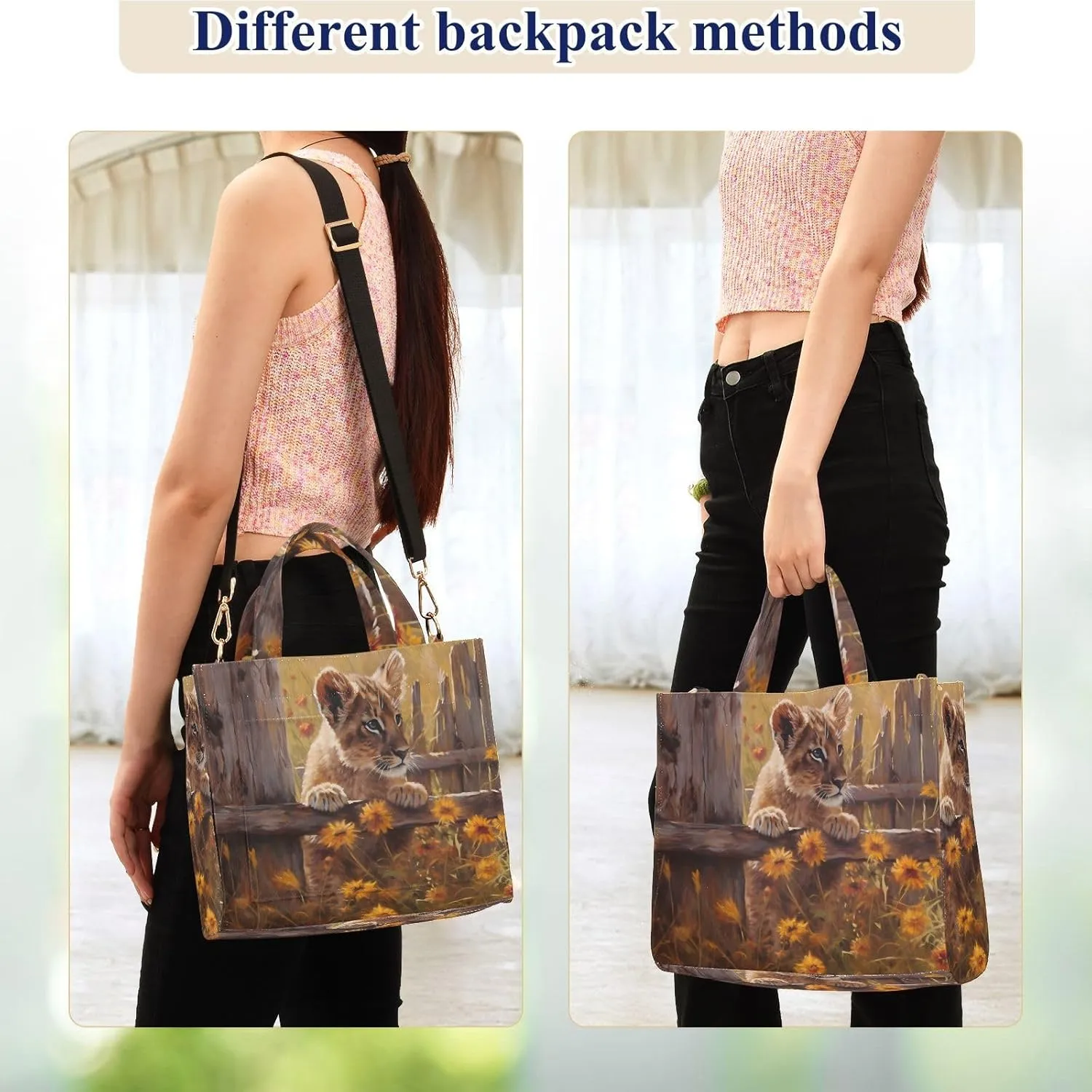 Women's Shoulder Handbags Cub Lion Floral Fence Print, Corduroy Tote Bag Large Capacity Small Size