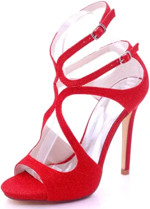 Women's Stiletto Heels Shoes Buckle Frosted Open Toe Kitten Heels Pumps 4.92 inch Heels for Dress Wedding Party