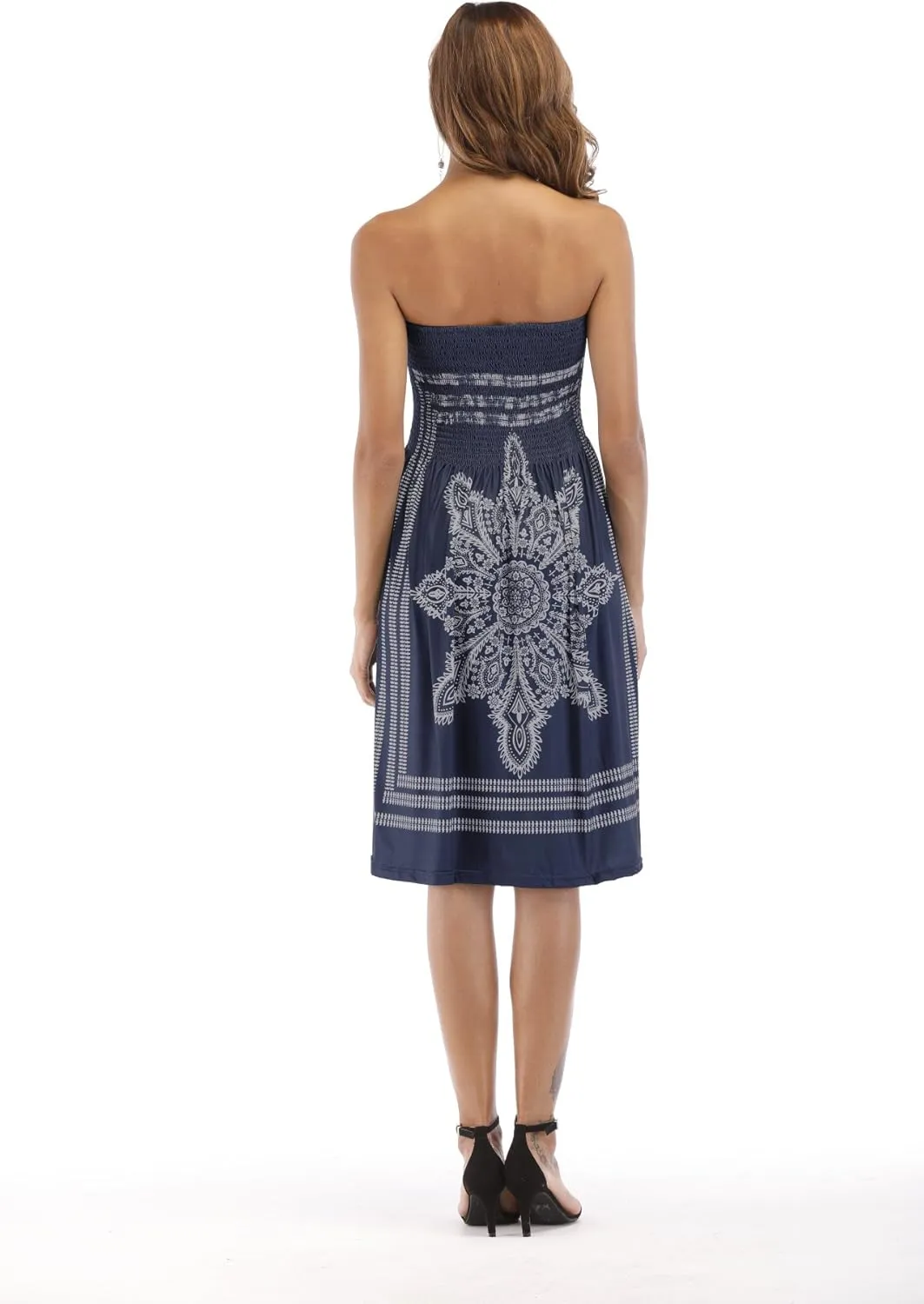 Women's Strapless Floral Bohemian Casual Mini Beach Dress Cover-ups Dress